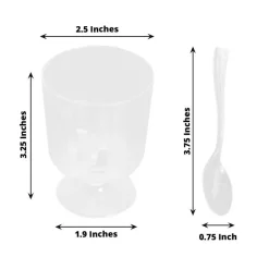 24 Clear 5 oz Ribbed Round Plastic Dessert Cups Spoons Set Party Events Supplies