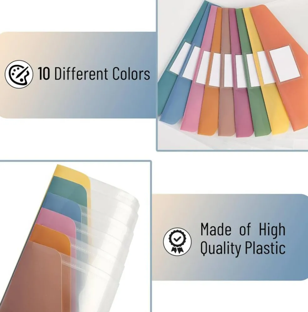 Clear Plastic Envelopes with Snap Closure (Multiple Colors) 10 Pack A4