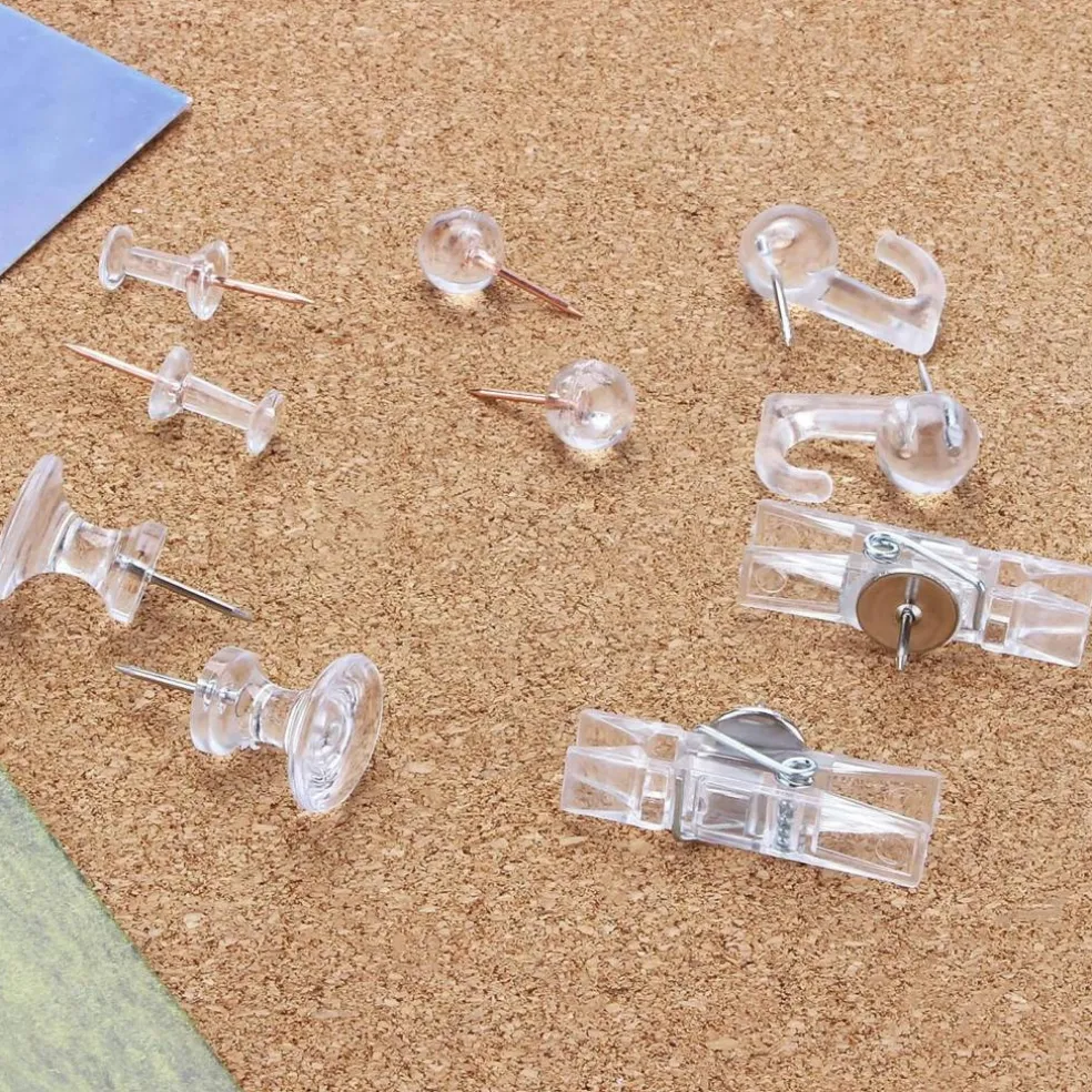 125 clear push pins set 5 styles steel point thumbtacks for cork and bulletin boards