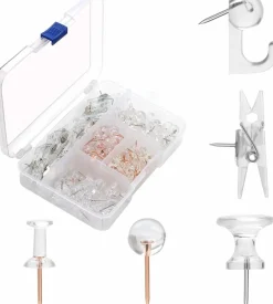 125 clear push pins set 5 styles steel point thumbtacks for cork and bulletin boards
