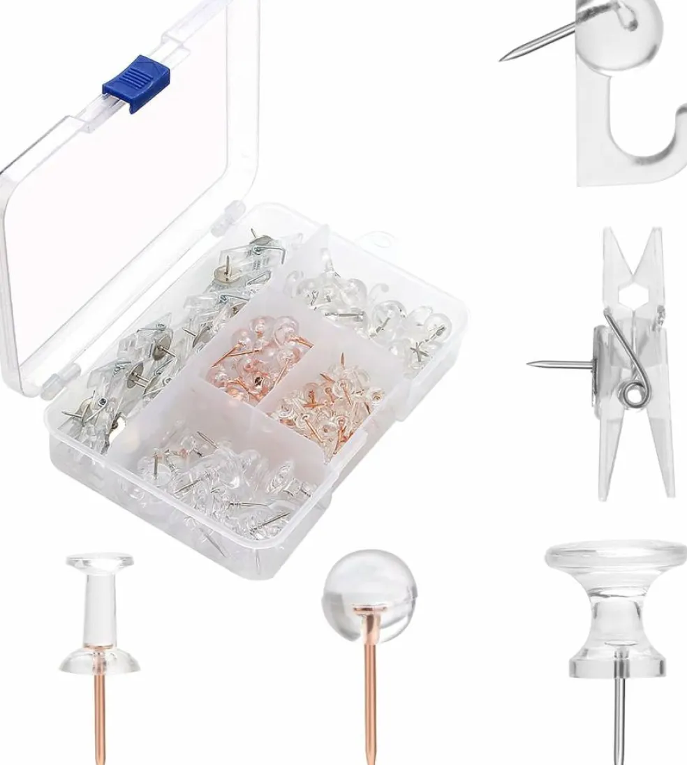 125 clear push pins set 5 styles steel point thumbtacks for cork and bulletin boards