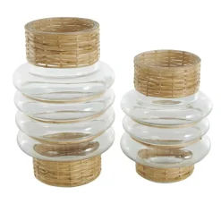 Clear Rattan Wrapped Glass Bubble Vase Set