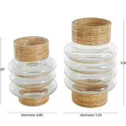 Clear Rattan Wrapped Glass Bubble Vase Set