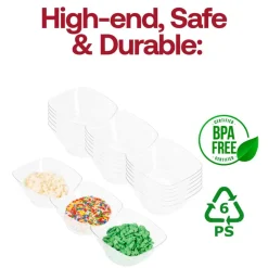 Clear Rectangular 3-Hole Mini Plastic Bowls (240 Bowls)