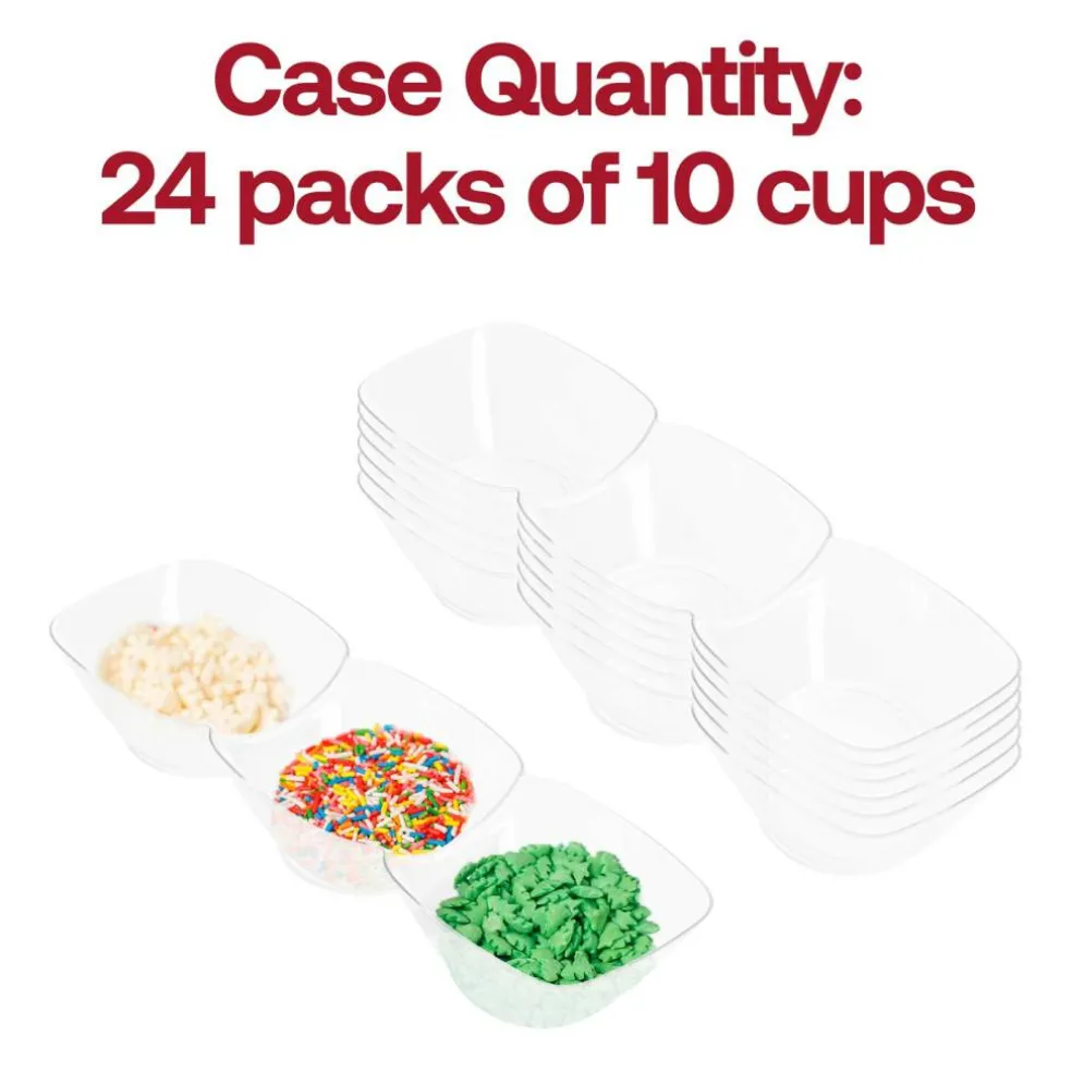 Clear Rectangular 3-Hole Mini Plastic Bowls (240 Bowls)