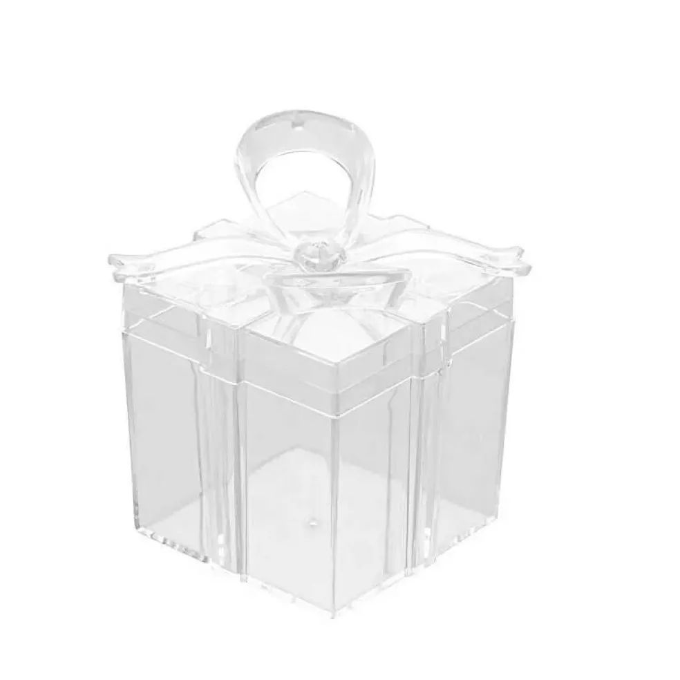 12 Clear 3" Square Bow Top Design Favor Boxes Gift Holders Party Decorations