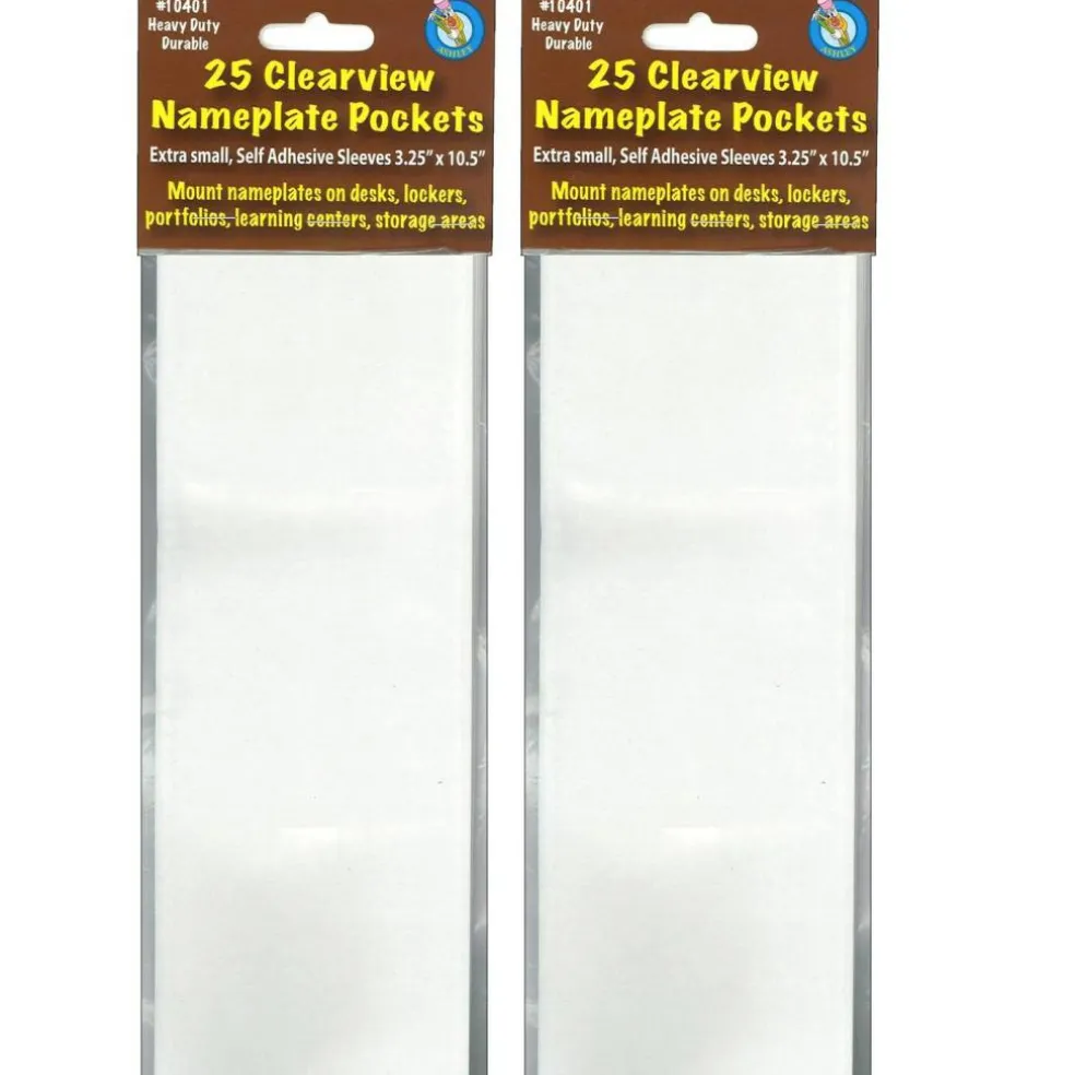 Clear View Self-Adhesive Extra Small Name Plate Pocket 3-1/4" x 10-1/2", 25 Per Pack, 2 Packs