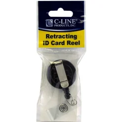 C-LineĀ® Retracting ID Card Reels, Black, Swiveling Spring Clip with Snap-on ID Strap, Pack of 12