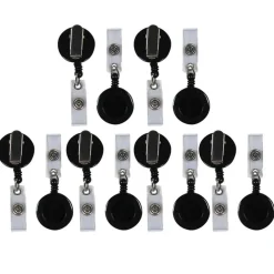 C-Line® Retracting ID Card Reels, Black, Swiveling Spring Clip with Snap-on ID Strap, Pack of 12