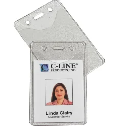 C-Line® Vertical Vinyl Heavy Duty ID Badge Holders, Box of 100