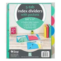 C-LineĀ® 8.5" x 11" Assorted Color 5-Tab Poly Index Dividers with Slant Pocket, 6 Packs of 5