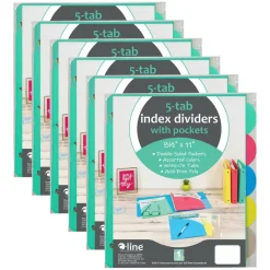C-Line® 8.5" x 11" Assorted Color 5-Tab Poly Index Dividers with Slant Pocket, 6 Packs of 5