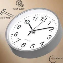 Clockswise Black Analog Clock – Silent, Non-Ticking for Wall, Office Desk, Table and Shelf, Battery-Operated Perfect for Home Office, Farmhouse Kitchen Decor, Bathroom, School and Bedroom Decor