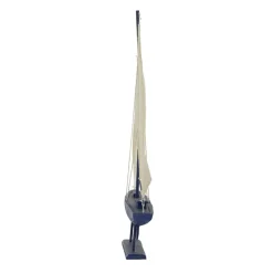 Coastal Dark Blue Wooden Sailboat Sculpture, 28" x 17" x 3"