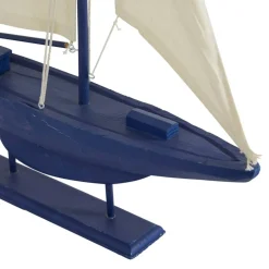 Coastal Dark Blue Wooden Sailboat Sculpture, 28" x 17" x 3"