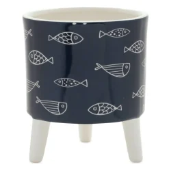 6" Coastal Fish Pattern Planters with Legs Set