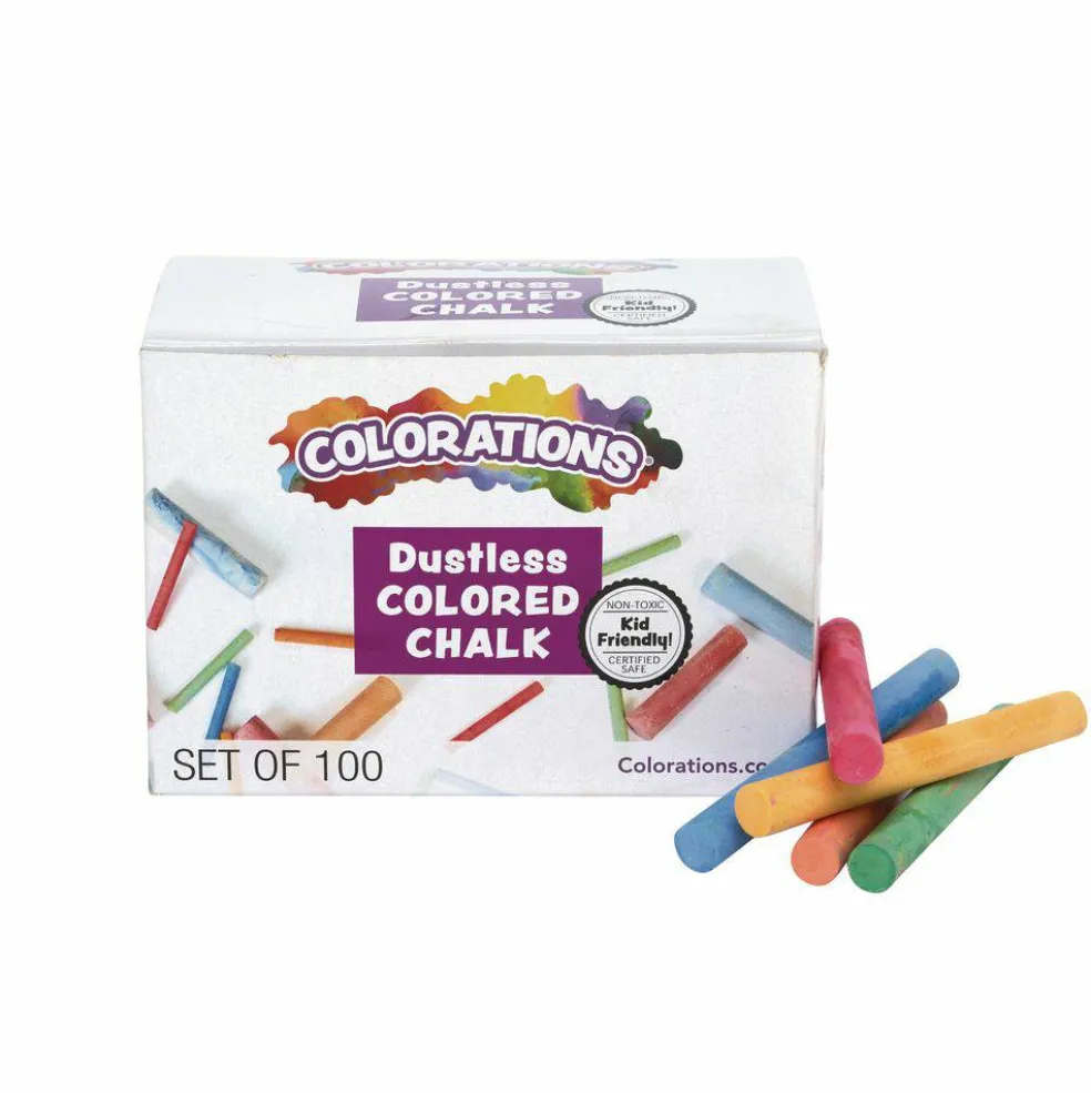 Colorations Dustlite Colored Chalk, 100-Piece Multicolor Bulk Pack