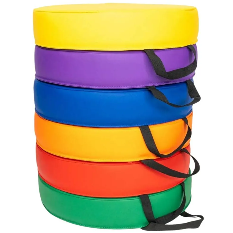 Color Coded Vinyl Floor Cushions, Round, Set of 6