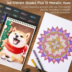 174 Colored Pencils for Adults, Soft Core Coloring Pencils Set with 1 Coloring Book, 1 Sketch Pad, 4 Sharpener, 2 Pencil Extender, Perfect for Artists Kids Adults, Drawing