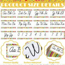 Colorful Confetti Cursive Alphabet Bulletin Board Set – ABC Letters & Numbers 0–9 Classroom Wall Decor Writing Reference for Preschool, Kindergarten & Primary School