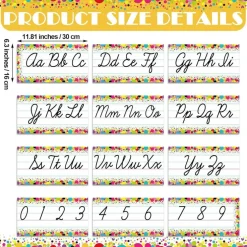 Colorful Confetti Cursive Alphabet Bulletin Board Set – ABC Letters & Numbers 0–9 Classroom Wall Decor Writing Reference for Preschool, Kindergarten & Primary School