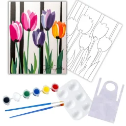 "Colorful Tulips" DIY Canvas Art Kit, Adult Beginner, Acrylic Paint Size 11x14 inch