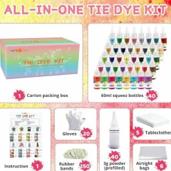 40-Color Tie Dye Kit – Pre-Filled Bottles for Easy Use, Just Add Water! Permanent Fabric Dye Set for Kids and Adults. Perfect for Large Groups, DIY Crafts, and Fun Tie-Dye Party Activities.