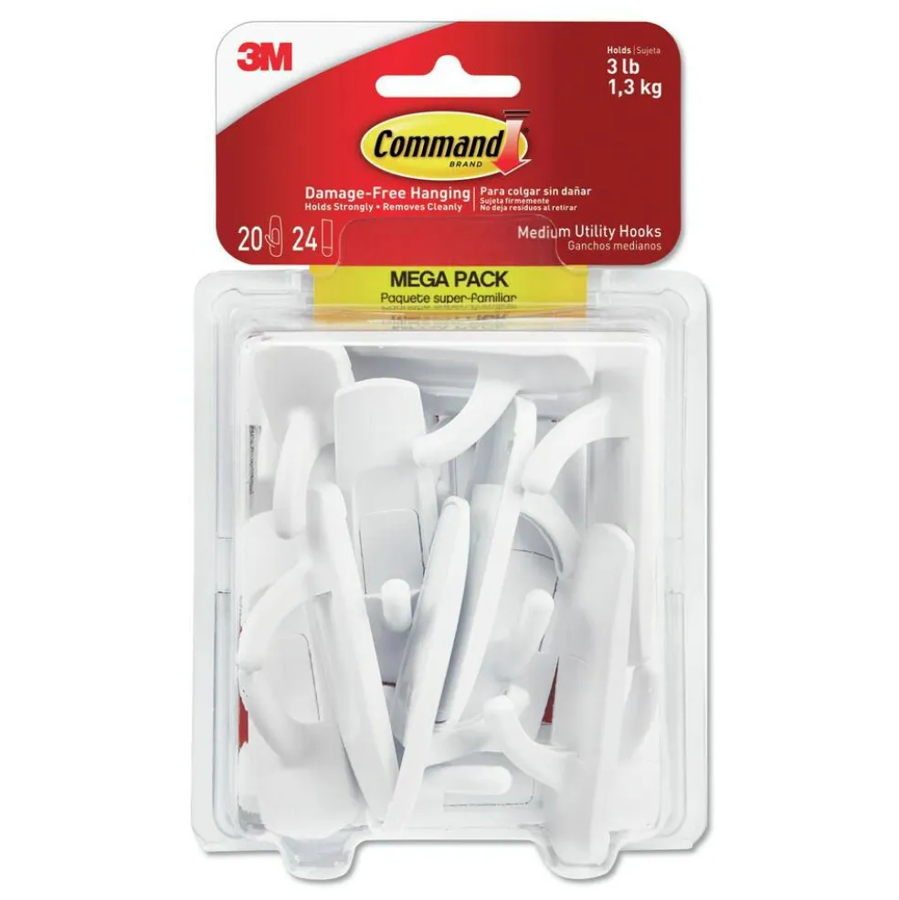 Command 3 lbs. Capacity Medium Plastic General Purpose Hooks - White (20/Pack)