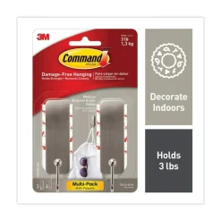Command 3 lbs. Capacity Metal Decorative Hooks - Medium Brushed Nickel (2/Pack)