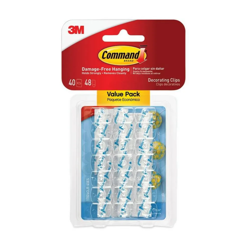 Command 0.15 lbs. Capacity Plastic Decorating Clips Hooks and Strips - Clear (40 Clips and 48 Strips/Pack)