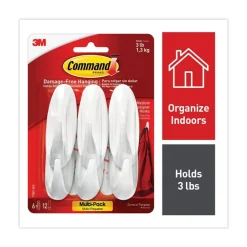 Command 3 lbs. Capacity Plastic Decorative Hooks - Medium White (6/Pack)
