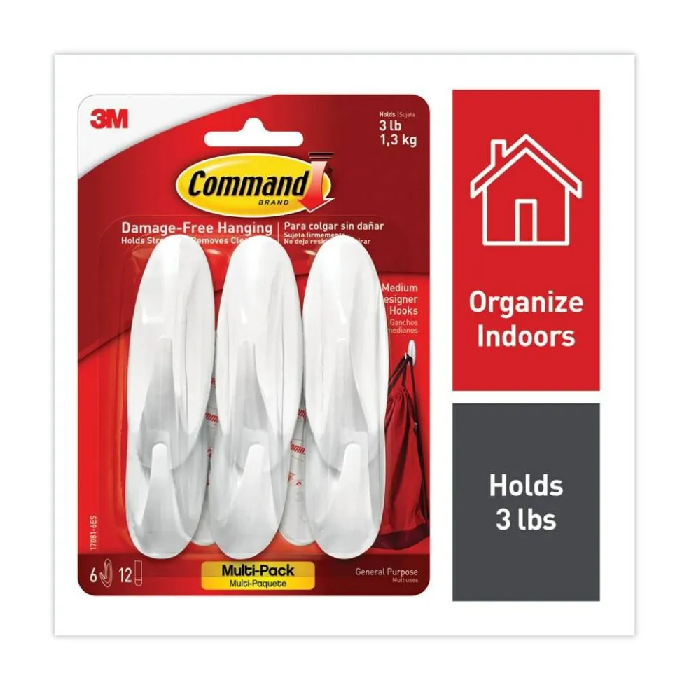 Command 3 lbs. Capacity Plastic Decorative Hooks - Medium White (6/Pack)