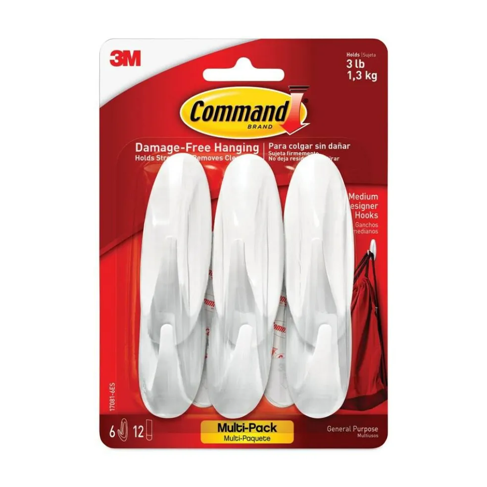 Command 3 lbs. Capacity Plastic Decorative Hooks - Medium White (6/Pack)