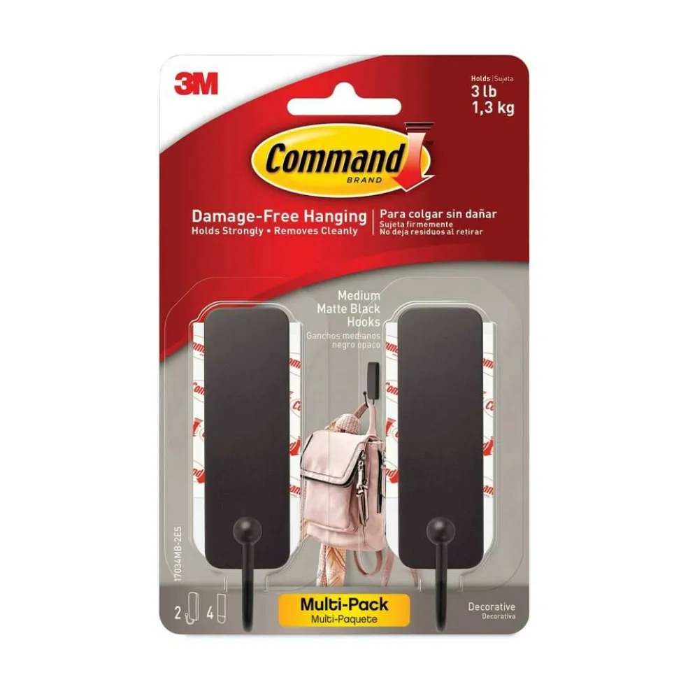 Command 3 lbs. Capacity Plastic Decorative Hooks - Medium Matte Black (2/Pack)