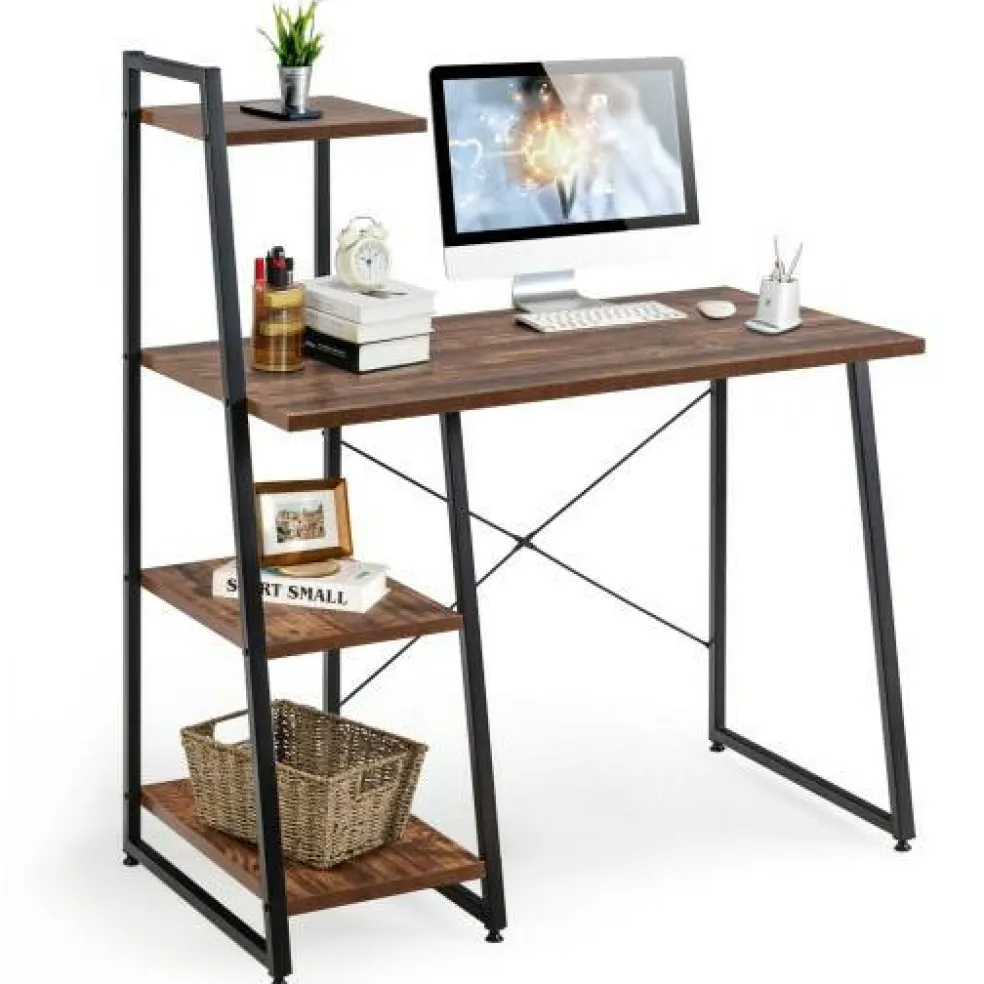 Compact Computer Desk Workstation with 4 Tier Shelves for Home and Office