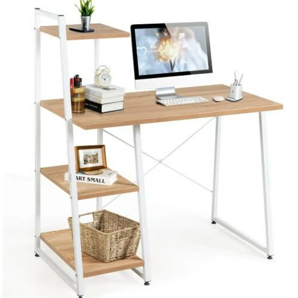 Compact Computer Desk Workstation with 4 Tier Shelves for Home and Office