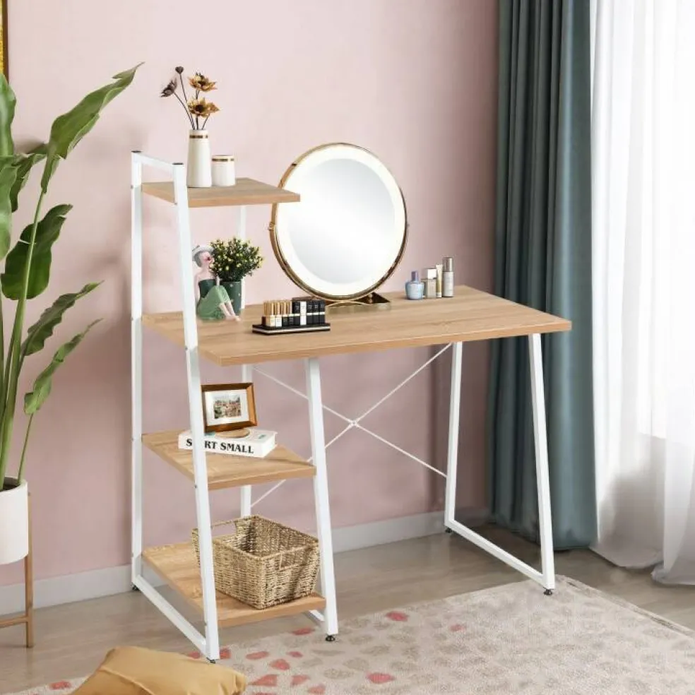 Compact Computer Desk Workstation with 4 Tier Shelves for Home and Office