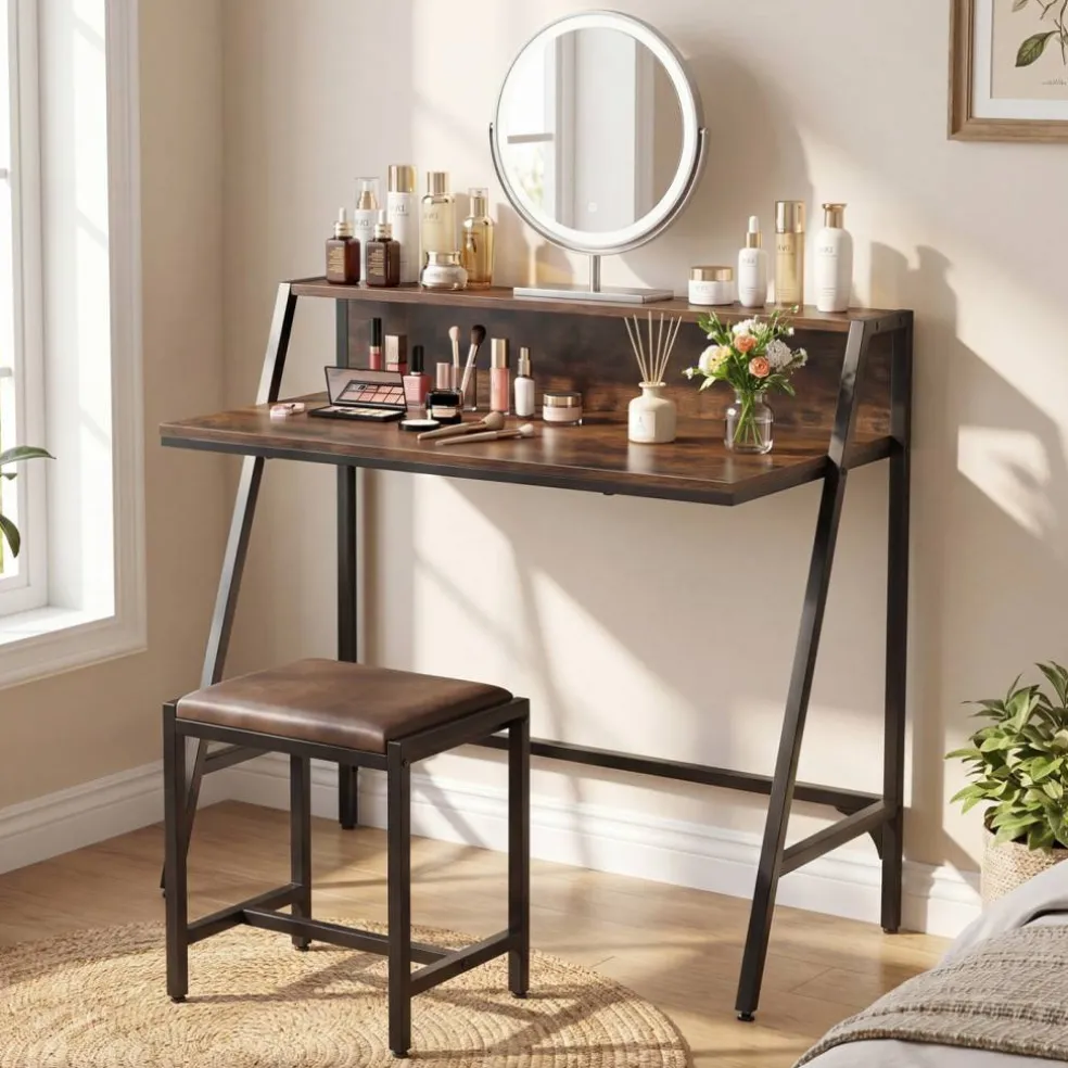 Compact Office Desk with Storage Shelf, Small Laptop Desk for Home Office Study Gaming, Industrial Style Writing Table