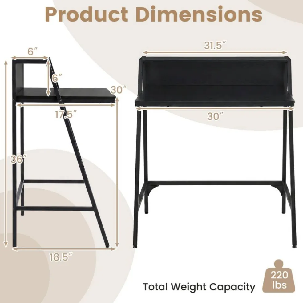 Compact Office Desk with Storage Shelf, Small Laptop Desk for Home Office Study Gaming, Industrial Style Writing Table