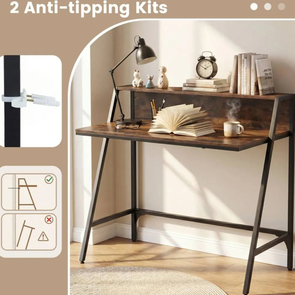 Compact Office Desk with Storage Shelf, Small Laptop Desk for Home Office Study Gaming, Industrial Style Writing Table