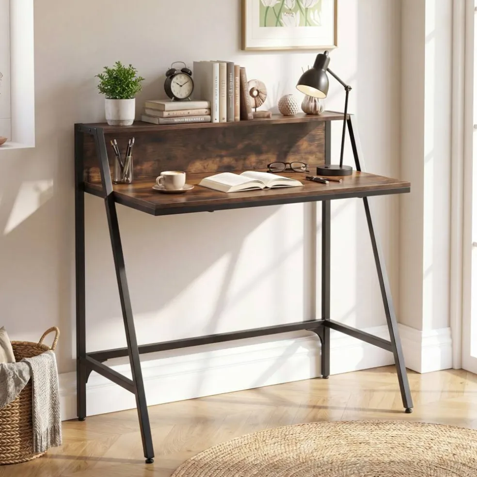 Compact Office Desk with Storage Shelf, Small Laptop Desk for Home Office Study Gaming, Industrial Style Writing Table