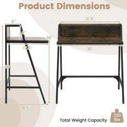 Compact Office Desk with Storage Shelf, Small Laptop Desk for Home Office Study Gaming, Industrial Style Writing Table