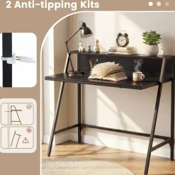 Compact Office Desk with Storage Shelf, Small Laptop Desk for Home Office Study Gaming, Industrial Style Writing Table