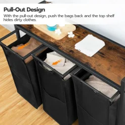 3-Compartment Laundry Sorter Cart 130L Rolling Hamper with Casters