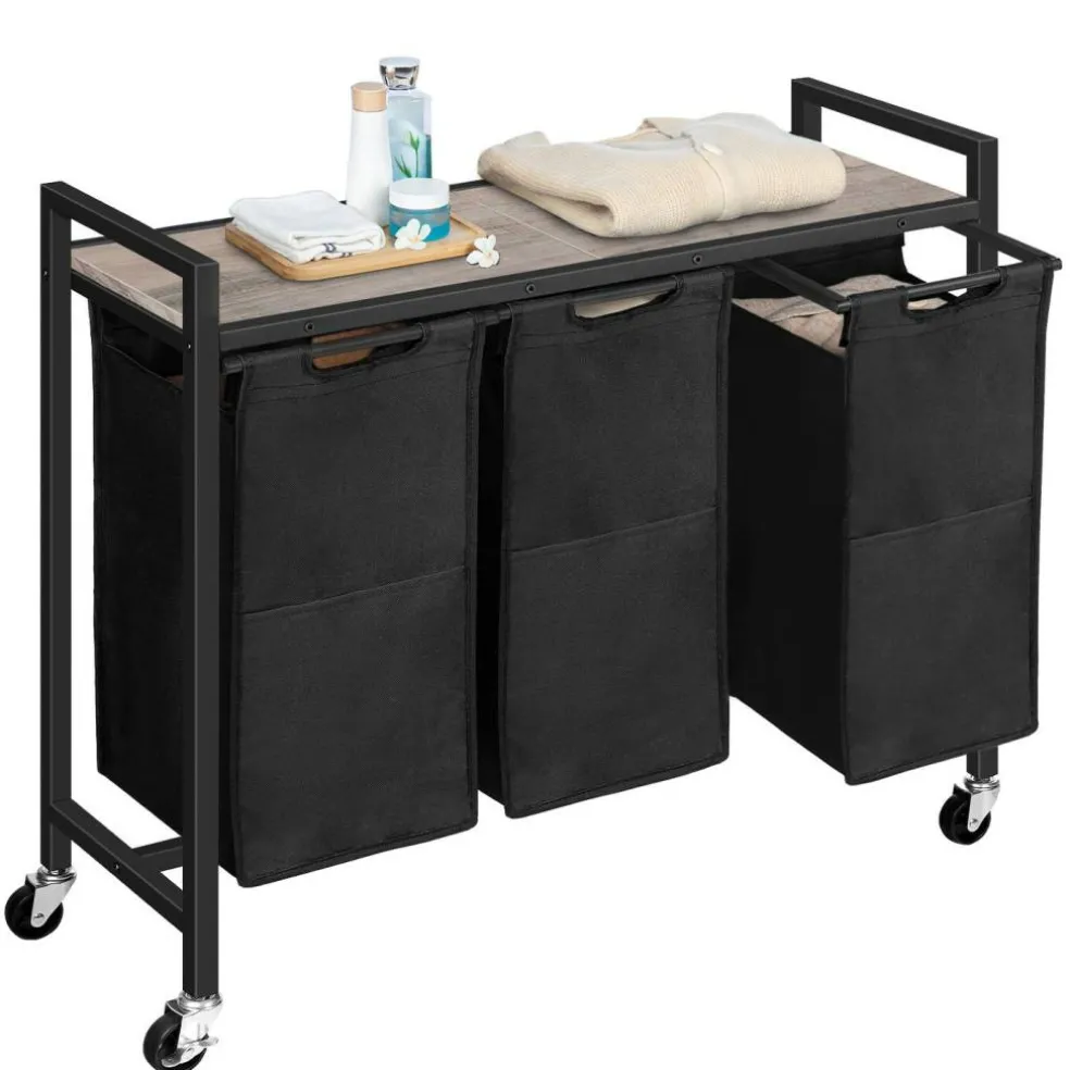 3-Compartment Laundry Sorter Cart 130L Rolling Hamper with Casters