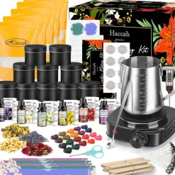 Complete Candle Making Kit with Wax Melter,Candle Making Supplies,DIY Arts&Crafts Kits Gift for Beginners,Adults,Including 500w Electronic Stove,Wicks,Wax,Rich Scents,Dyes,Melting Pot,Candle tins