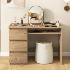 Computer Desk with Power Outlet Keyboard Tray and 3 Large Drawers