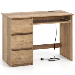 Computer Desk with Power Outlet Keyboard Tray and 3 Large Drawers