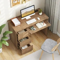 Computer Desk with Power Outlet Keyboard Tray and 3 Large Drawers