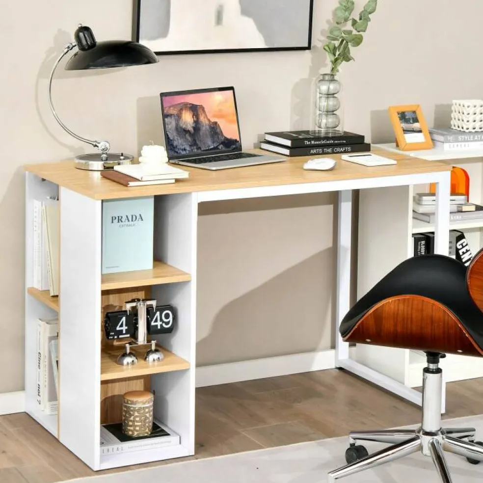 Computer Desk with 5 Side Shelves and Metal Frame